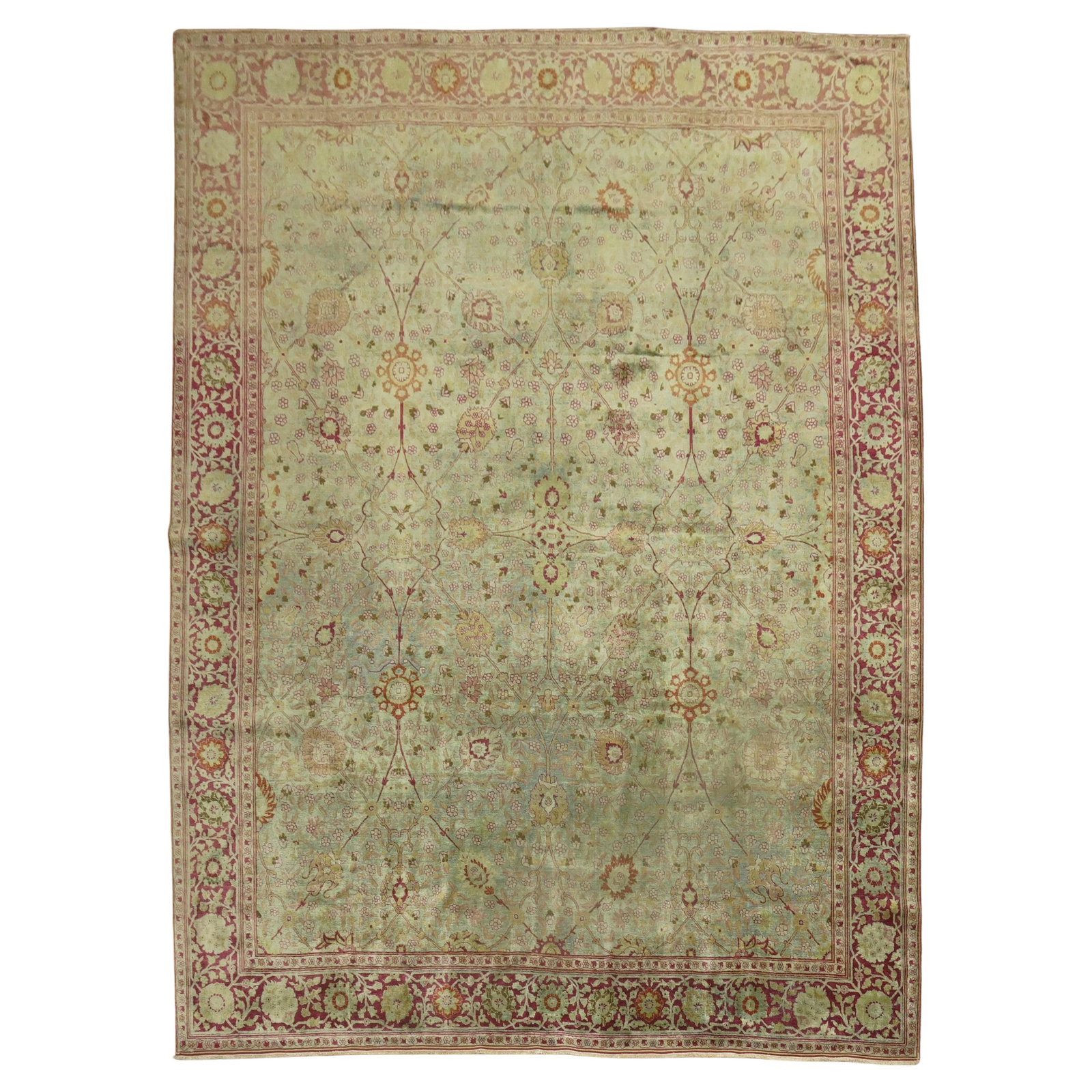 Zabihi Collection 20th Century Green Tabriz Wool Rug 9'4" x 11'9": Zabihi Collection 20th Century Green Tabriz Wool Rug 9'4" x 11'9" Discover the beauty of this Antique Persian Green Tabriz Rug, a stunning example of 20th-century craftsmanship. Hand-woven with meticu