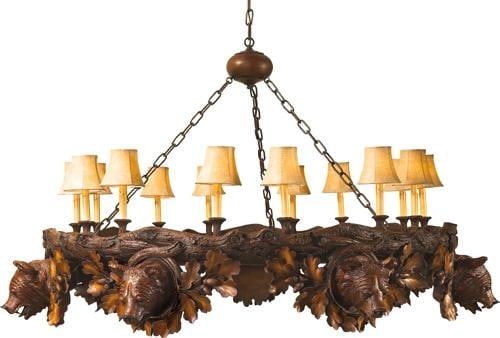 Aspen Bear Lodge Style Bowl Chandelier 14 Bulb Resin Light: Aspen Bear Lodge Style Bowl Chandelier 14 Bulb Resin Light This item is made at time of order. Please allow 42 to 70 days for production. Illuminate your space with the stunning Aspen Bear Chandelier 