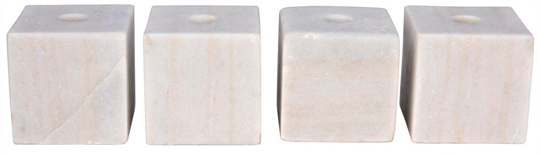 Set of 4 Noir Minimalist Bianco Crown Marble Candle Holders: Set of 4 Noir Minimalist Bianco Crown Marble Candle Holders Elevate your home decor with these stunning Minimalist Marble Candle Holders. Crafted from exquisite Bianco Crown Marble, these cube-shaped 