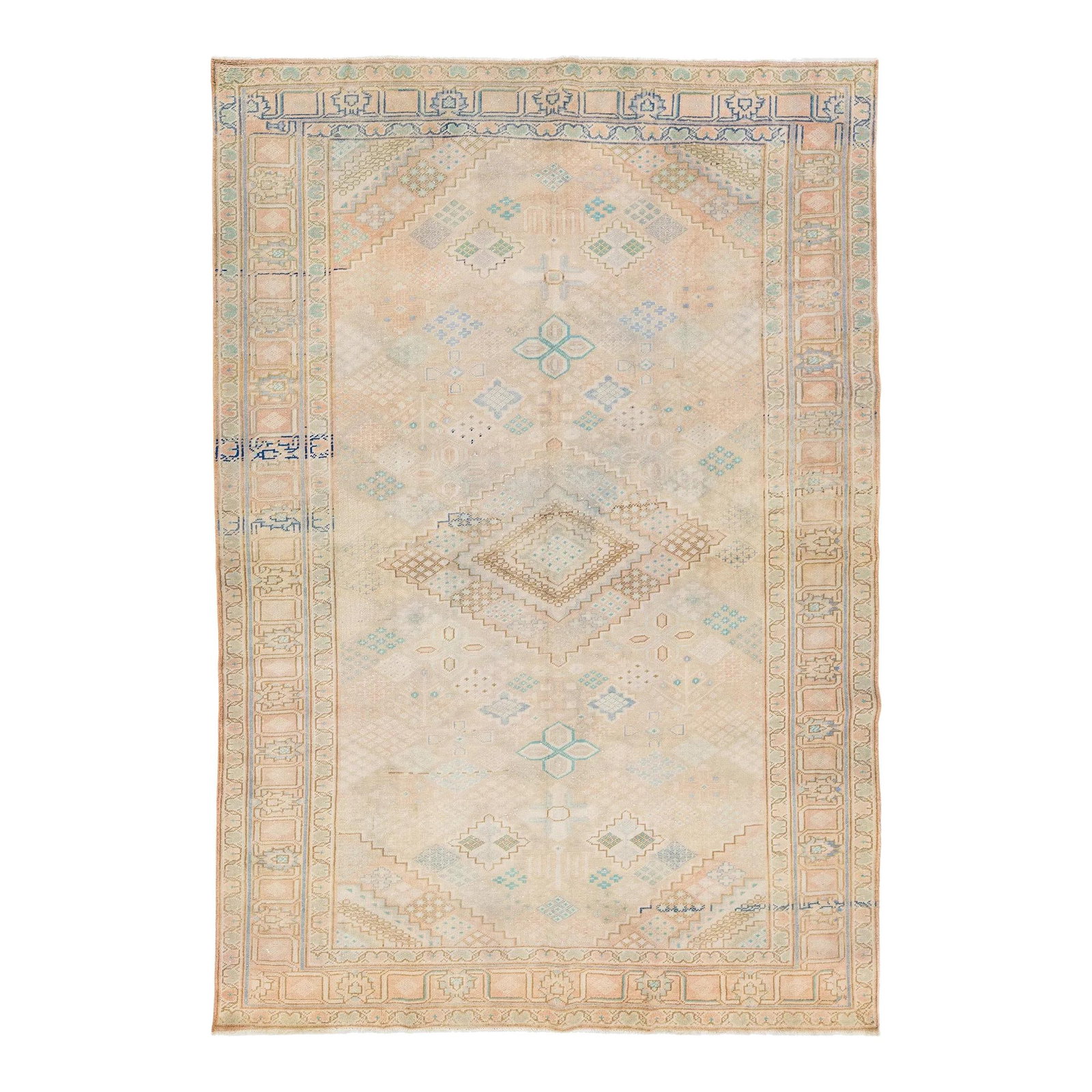 Vintage 1930s Josheghan Persian Wool Rug Geometric Design Beige (1 of 9)