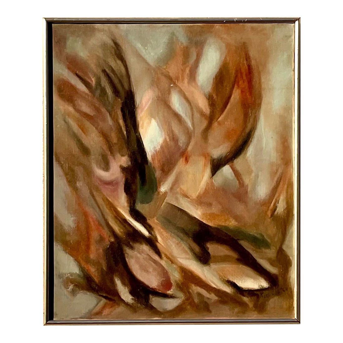Vintage Boho Abstract Oil Painting by Peggy Cole 1960: Vintage Boho Abstract Oil Painting by Peggy Cole 1960 This stunning vintage Boho original oil painting features a beautiful abstract design in warm muted colors. Created by the artist Ms. Peggy Cole i