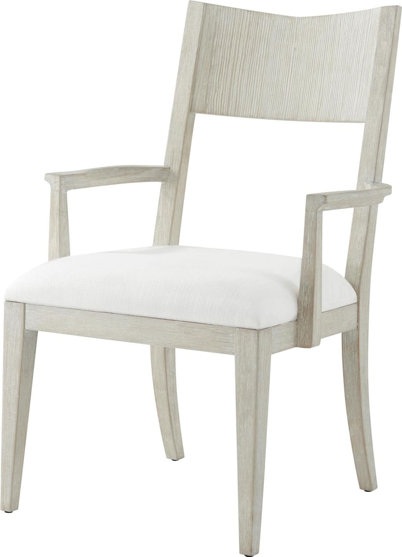 Sea Salt Pine Upholstery Arm Chair by Theodore Alexander: Sea Salt Pine Upholstery Arm Chair by Theodore Alexander This un-used arm chair by Theodore Alexander features a modern luxury design with a 'Sea Salt' finish. Crafted with pine and upholstered for co