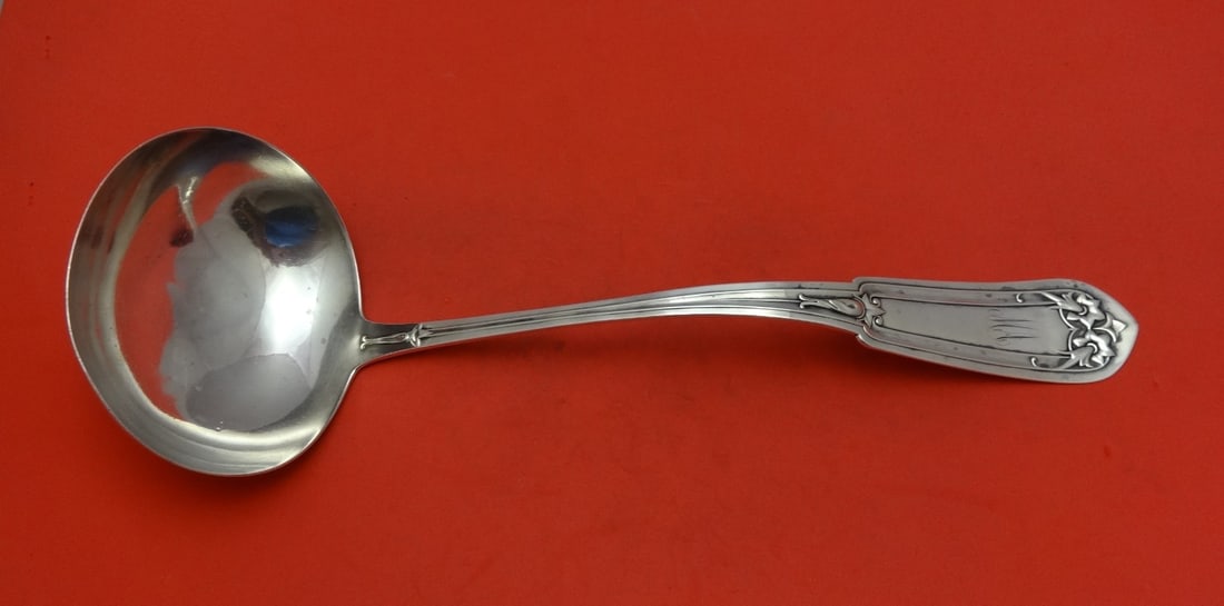 Whiting Fancy Tip Sterling Silver Soup Ladle 12.5" Monogrammed: Whiting Fancy Tip Sterling Silver Soup Ladle 12.5" Monogrammed This elegant soup ladle features the Fancy Tip pattern by Whiting, crafted from high-quality sterling silver. With a length of 12 1/2 inc