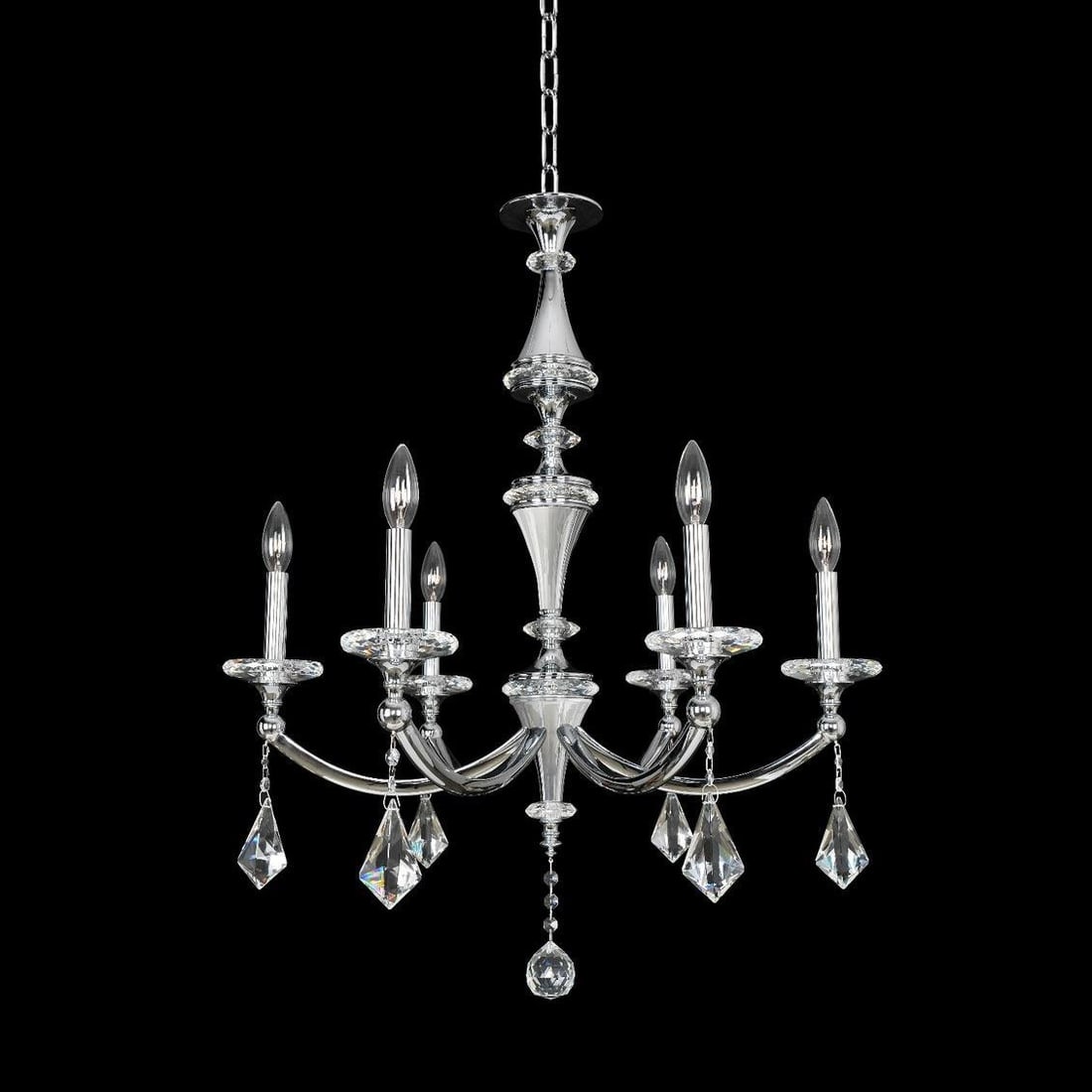 Kalco Floridia 6-Light Chrome Chandelier with Firenze Crystals: Kalco Floridia 6-Light Chrome Chandelier with Firenze Crystals Illuminate your space with the elegant Floridia Chandelier, showcasing a stunning Chrome finish complemented by Firenze Clear Crystals. T