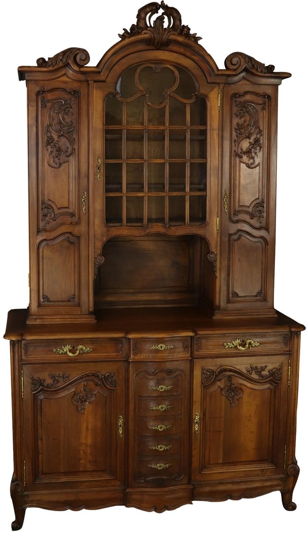 Elegant Vintage Louis XV Walnut Cabinet Rococo Style Blue Chestnut Finish (1 of 18)