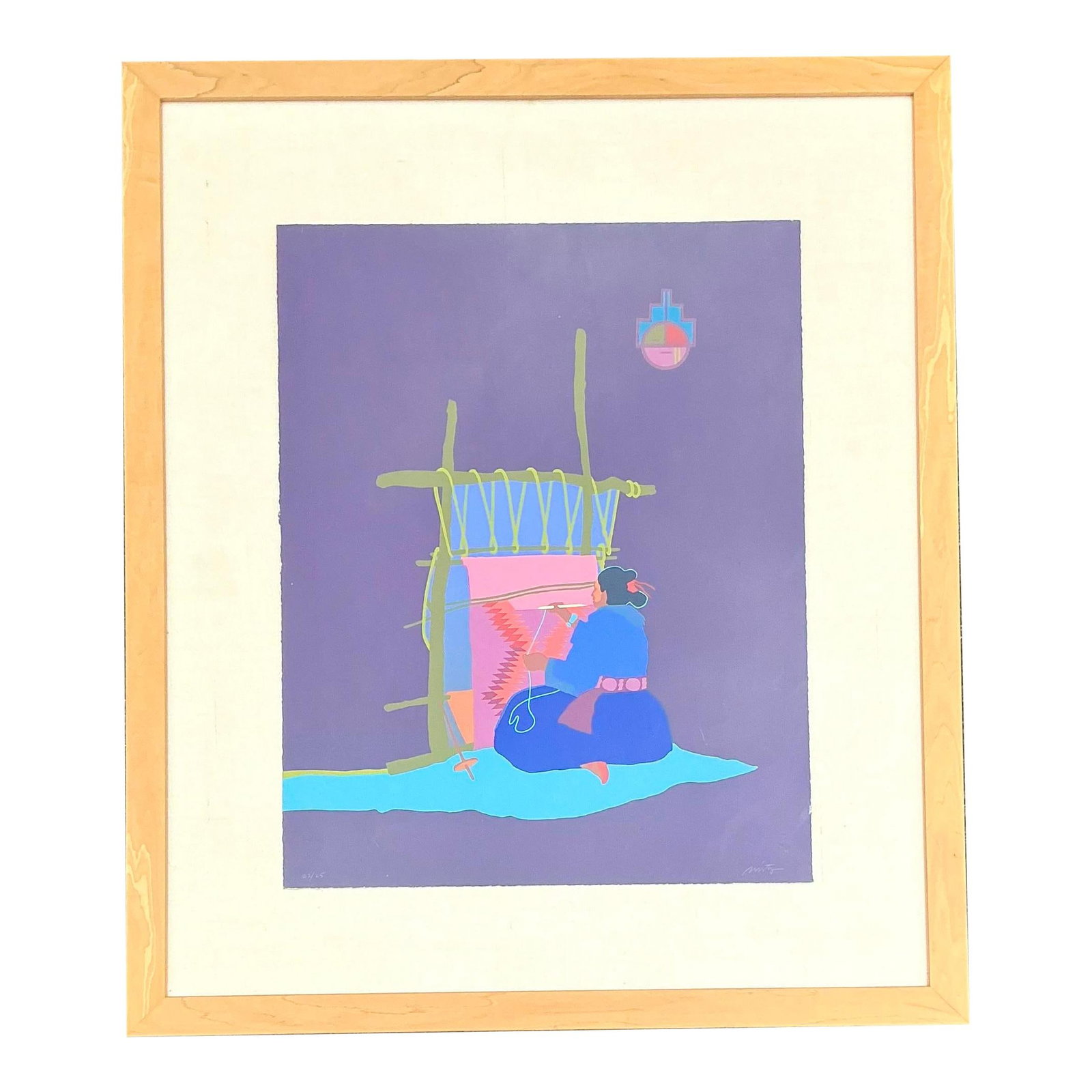 Vintage Boho John Nieto Signed Lithograph Framed Art: Vintage Boho John Nieto Signed Lithograph Framed Art Enhance your space with this captivating Vintage Boho John Nieto signed lithograph. This artwork features a vibrant depiction of a traditional weav