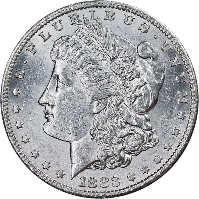 Uncirculated 1883 San Francisco Morgan Silver Dollar Brilliant Luster BU: Uncirculated 1883 San Francisco Morgan Silver Dollar Brilliant Luster BU This 1883-S Morgan Silver Dollar is uncirculated and features bright white surfaces with excellent luster and a strong strike. 