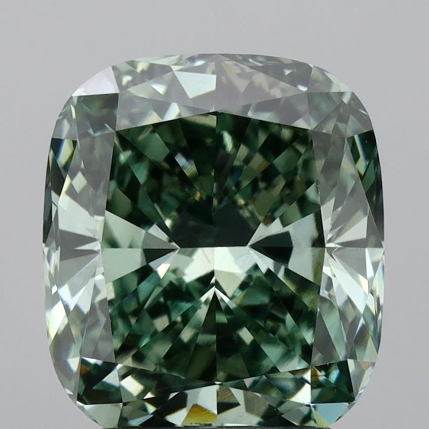 Loose Diamond - CUSHION MODIFIED 2.52ct Fancy Vivid Green VS1: Loose Diamond - CUSHION MODIFIED 2.52ct Fancy Vivid Green VS1 Source: This is a real non-mined Diamond that has been grown in a lab Shape: CUSHION MODIFIED Carats: 2.52 Color: Fancy Vivid Green Certif