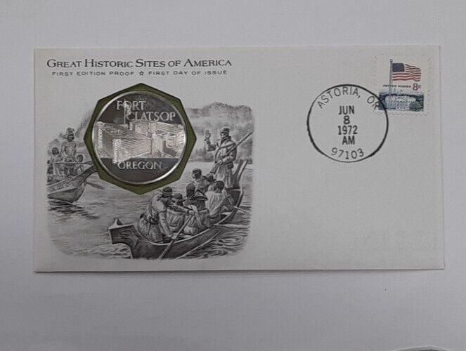 Sterling Silver Proof Fort Clatsop Medal 1972 in First Day Cover (1 of 2)