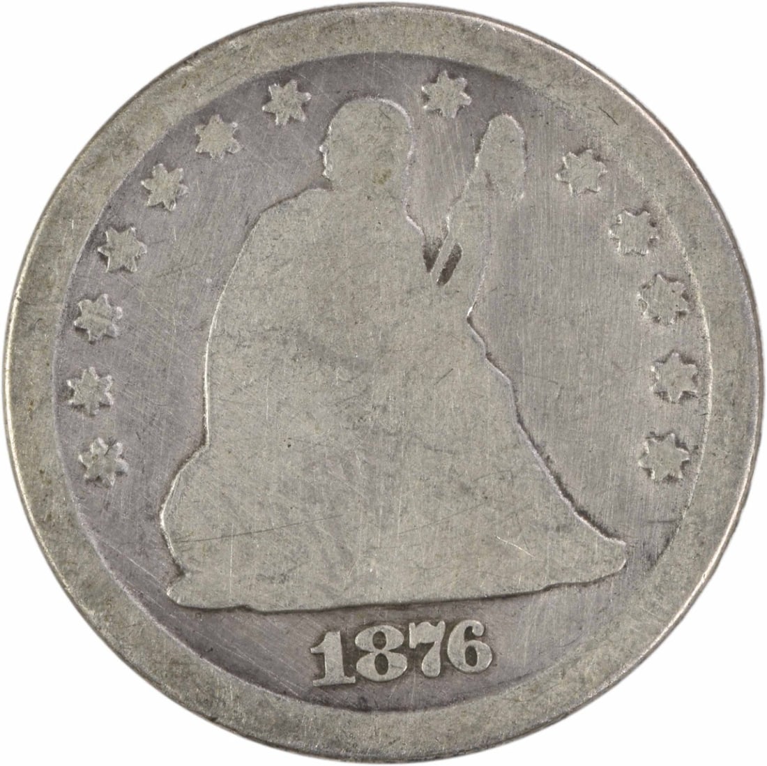 Carson City Mint 1876 Seated Liberty Quarter 90 Percent Silver Uncertified: Carson City Mint 1876 Seated Liberty Quarter 90 Percent Silver Uncertified This is an 1876-CC Liberty Seated Quarter from the Carson City Mint. The coin is circulated and uncertified, featuring a comp