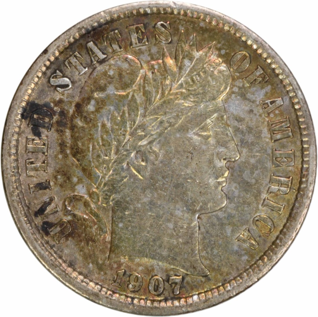 1907 Barber Silver Dime AU Uncertified 10C Philadelphia Mint: 1907 Barber Silver Dime AU Uncertified 10C Philadelphia Mint This 1907 Barber Silver Dime is a remarkable piece of American numismatic history. Struck at the Philadelphia Mint, this coin features a cl