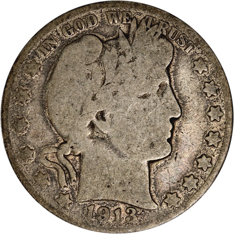 1913 Philadelphia Barber Half Dollar Silver Coin (1 of 2)