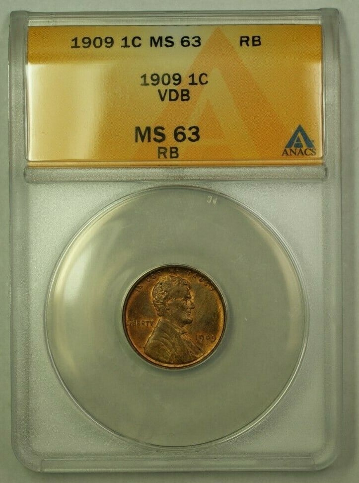 ANACS MS-63RB 1909 VDB Lincoln Wheat Cent Philadelphia Mint (1 of 2)
