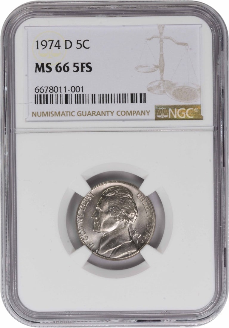 NGC MS66 5FS 1974-D Jefferson Nickel Uncirculated Denver Mint (1 of 2)