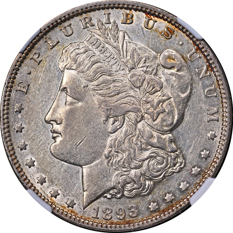1893-P Morgan Silver Dollar NGC AU53 Circulated Silver Coin: 1893-P Morgan Silver Dollar NGC AU53 Circulated Silver Coin This 1893-P Morgan Silver Dollar is certified by NGC with a grade of AU53, indicating its attractive eye appeal and nice strike. The coin fe