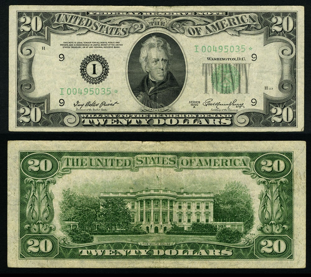 $20 1950-A Federal Reserve Note Minneapolis Extra Fine Star: $20 1950-A Federal Reserve Note Minneapolis Extra Fine Star This 1950-A $20 Federal Reserve Note from Minneapolis is in Extra Fine- condition, showcasing original paper quality and nice embossing. It 