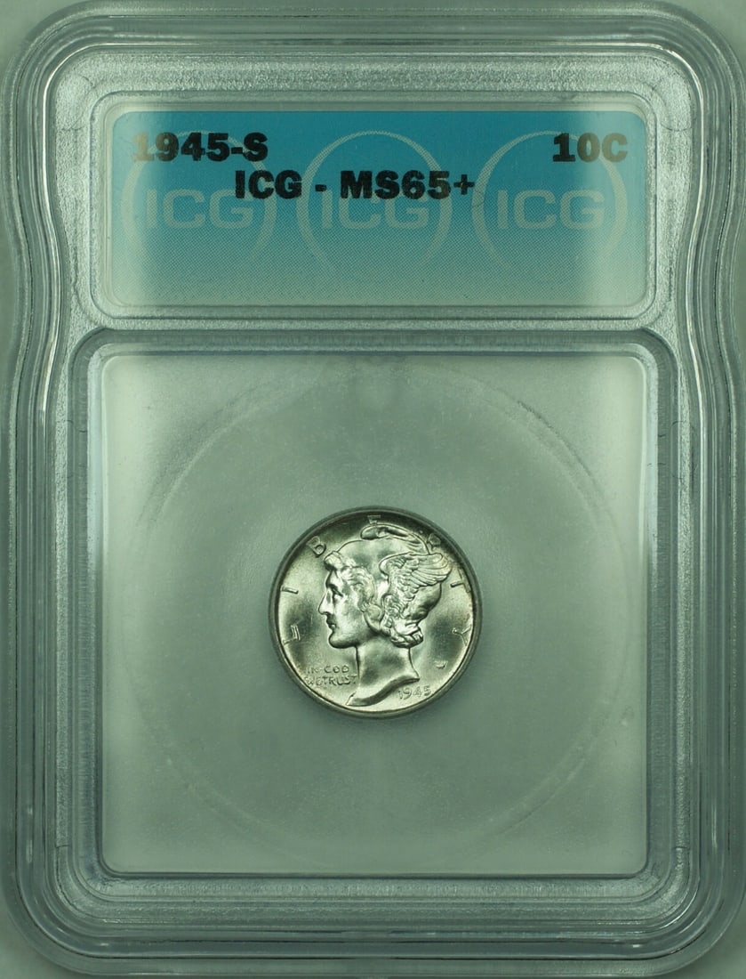 ICG MS-65 Plus 1945-S Mercury Silver 10 Cent Coin (1 of 2)