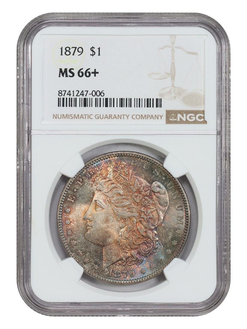 NGC MS66 Plus 1879 Philadelphia Morgan Silver Dollar: NGC MS66 Plus 1879 Philadelphia Morgan Silver Dollar This 1879 Morgan Silver Dollar from the Philadelphia Mint is graded MS66+ by NGC, denoting its superb quality as an uncirculated coin. It features 