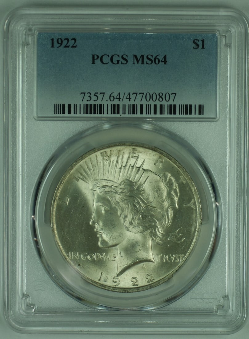 PCGS MS 64 1922 Peace Silver Dollar Uncirculated Coin (1 of 2)