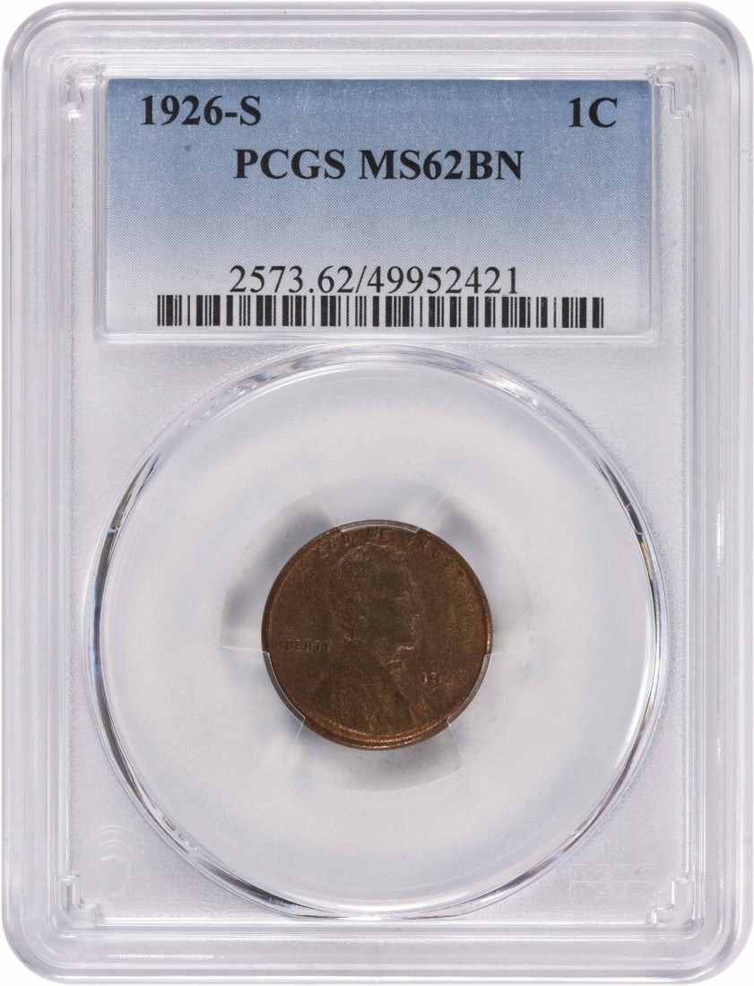 PCGS MS62BN 1926 San Francisco Lincoln Wheat Small Cent Copper Coin (1 of 2)