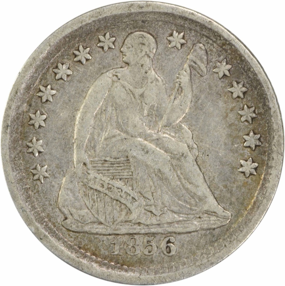1856 Liberty Seated Half Dime 90% Silver Uncertified: 1856 Liberty Seated Half Dime 90% Silver Uncertified This 1856 Liberty Seated Silver Half Dime is a remarkable piece of numismatic history. Circulated and in EF (Extremely Fine) grade, this coin featu