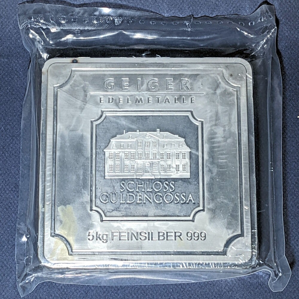 Square Series 5 Kilo .999 Fine Silver Bar by Geiger Edelmetalle OGP (1 of 2)