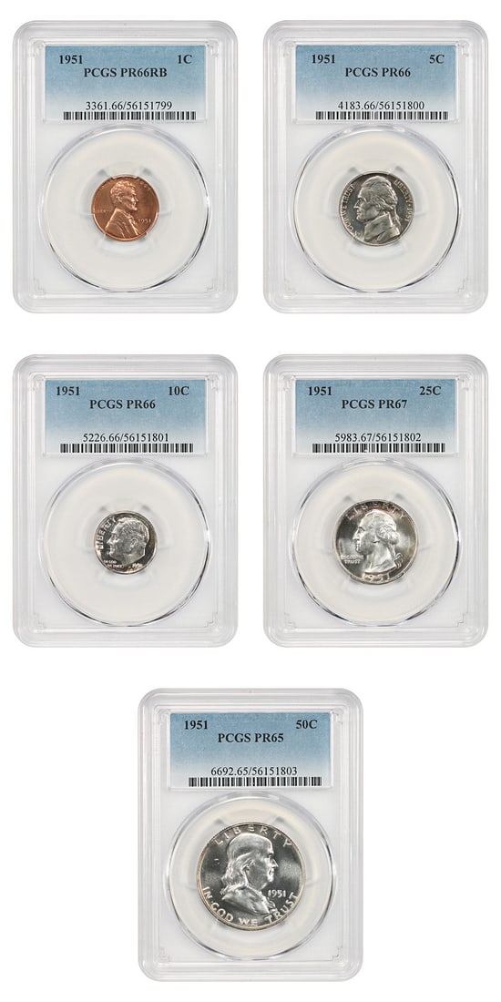 1951 Proof Coin Set PCGS Certified 1C to 50C with Lincoln Wheat Cent (1 of 6)