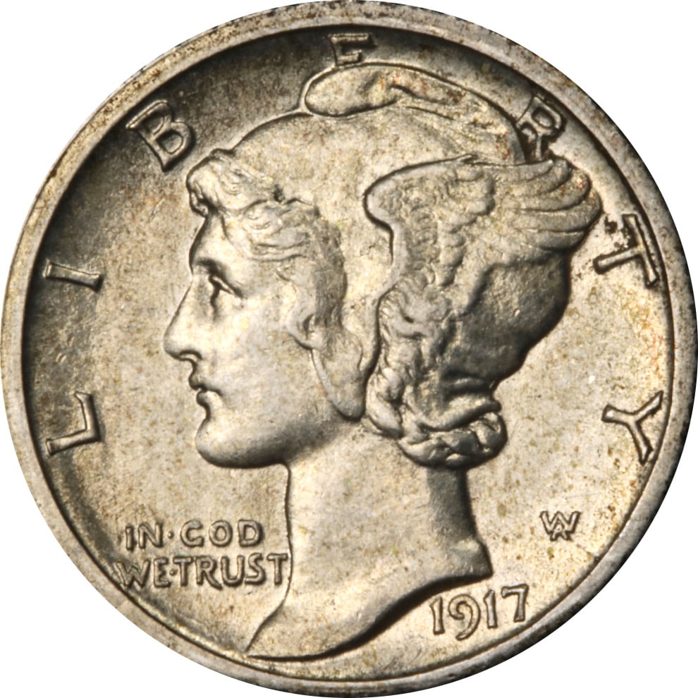 1917-S Mercury Dime 90% Silver Coin Circulated: 1917-S Mercury Dime 90% Silver Coin Circulated This 1917-S Mercury Dime is a remarkable piece for collectors, showcasing its silver composition with a fineness of 0.9. The coin is classified as circul