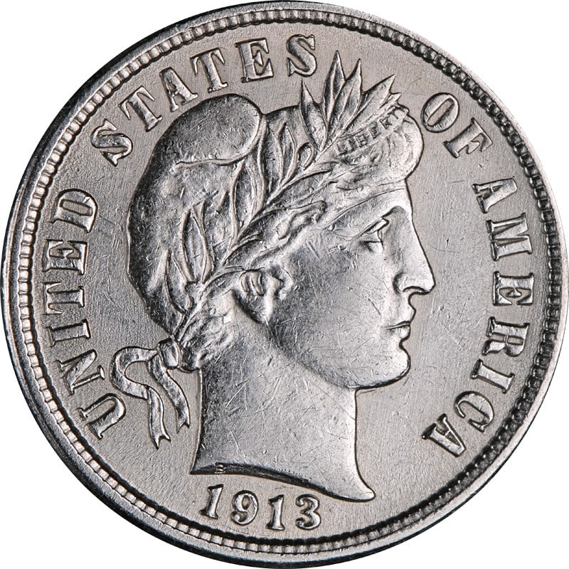 1913 Silver Dime from Philadelphia Barber Series United States: 1913 Silver Dime from Philadelphia Barber Series United States This is a 1913 Barber Dime minted in Philadelphia. The coin is composed of silver and is in circulated, pre-owned condition. It is uncert