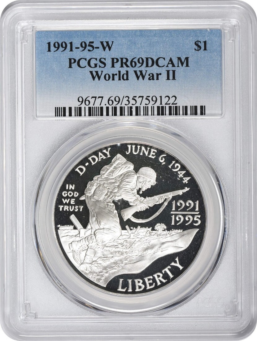 PCGS PR69DCAM 1993 Silver WWII Commemorative Dollar Proof W Mint (1 of 2)