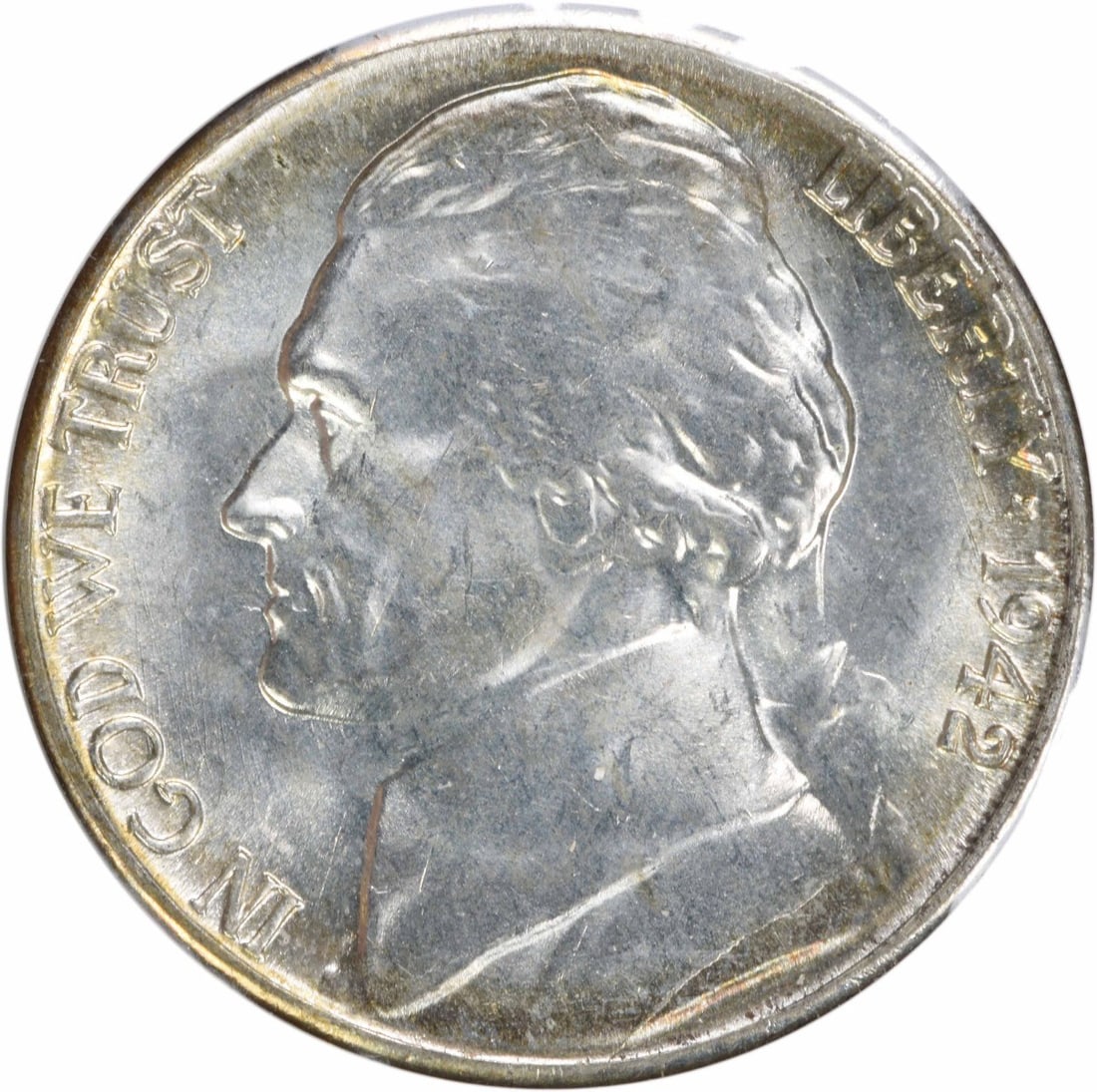 1942-S Jefferson Nickel Doubled Die Obverse Uncirculated Uncertified: 1942-S Jefferson Nickel Doubled Die Obverse Uncirculated Uncertified This is a 1942-S Jefferson Nickel featuring the DDO 1-O-11 variety. The coin is uncirculated and in Choice BU++ condition. It is un