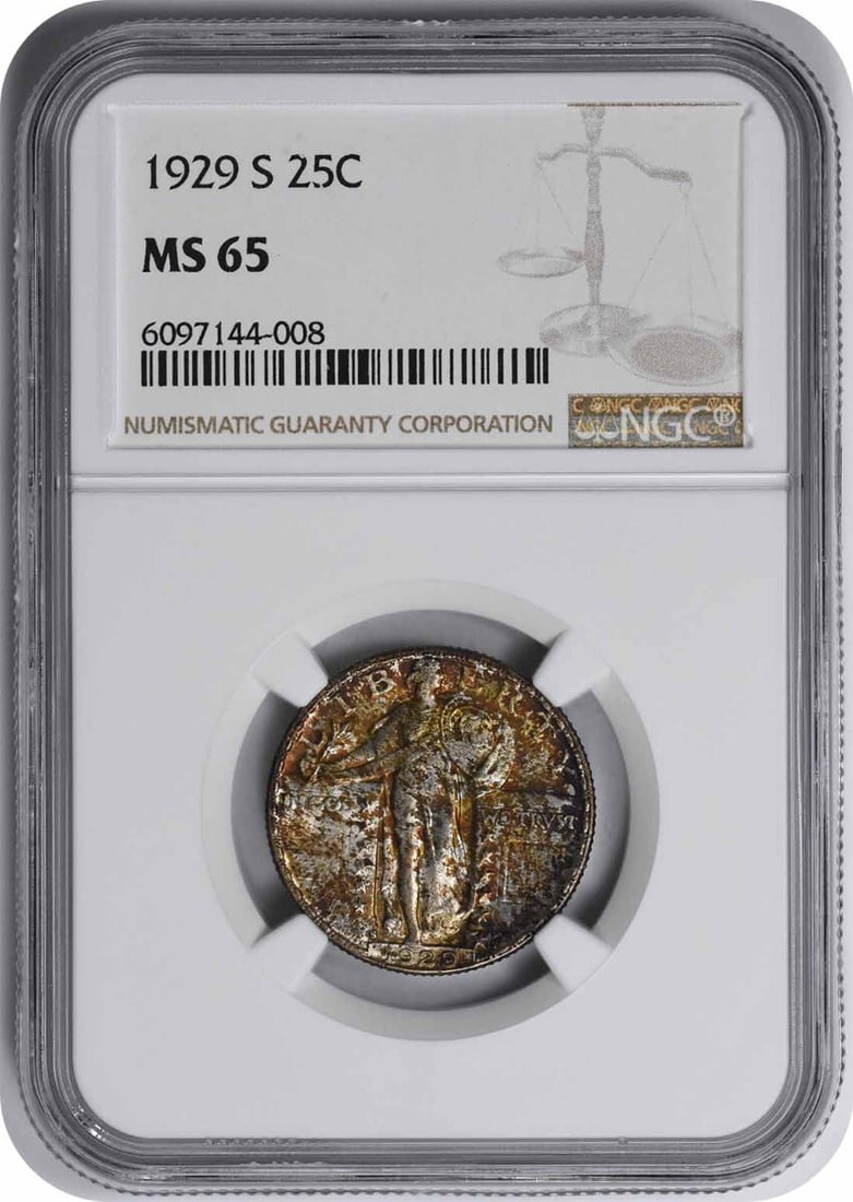 MS65 NGC 1929-S Standing Liberty Quarter Silver San Francisco Mint: MS65 NGC 1929-S Standing Liberty Quarter Silver San Francisco Mint This 1929-S Standing Liberty Quarter is an uncirculated coin graded MS65 by NGC. Struck at the San Francisco Mint, it is composed of 