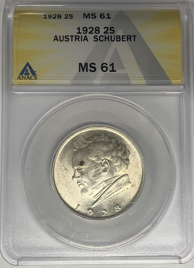 ANACS MS 61 1928 Silver 2 Schilling Coin from Austria (1 of 2)
