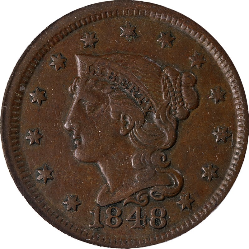 1848 Copper Large Cent Graded EF45 by ICG United States Coin (1 of 4)