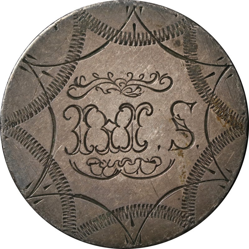 None-O Seated Liberty Half Dollar Love Token Silver 'M.S' (1 of 2)