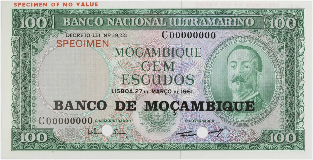 Mozambique 1976 100 Escudos Specimen Banknote Uncertified Uncirculated (1 of 2)
