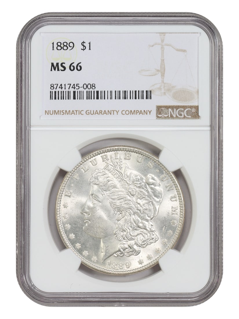 1889 Morgan Silver Dollar NGC MS66 Philadelphia Mint Gem Uncirculated: 1889 Morgan Silver Dollar NGC MS66 Philadelphia Mint Gem Uncirculated This 1889 Morgan Dollar is certified by NGC with a grade of MS66, indicating an uncirculated coin in superb gem condition. Struck 