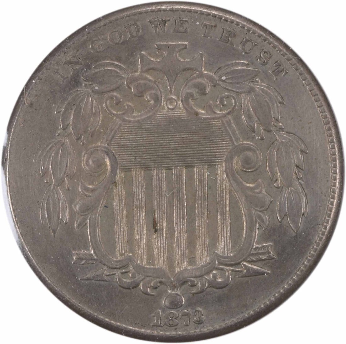 1873 Shield Nickel Closed 3 Choice AU Uncertified Philadelphia Mint: 1873 Shield Nickel Closed 3 Choice AU Uncertified Philadelphia Mint This 1873 Shield Nickel features a closed 3 design and is classified as a Choice AU coin. Minted in Philadelphia, it showcases the a