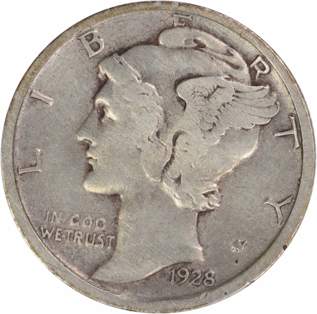 Denver Mint 1928 Mercury Dime 90 Percent Silver Extra Fine Uncertified: Denver Mint 1928 Mercury Dime 90 Percent Silver Extra Fine Uncertified This is a 1928-D Mercury Dime from the Denver Mint, featuring the iconic design by Adolph Alexander Weinman. The coin is circulat