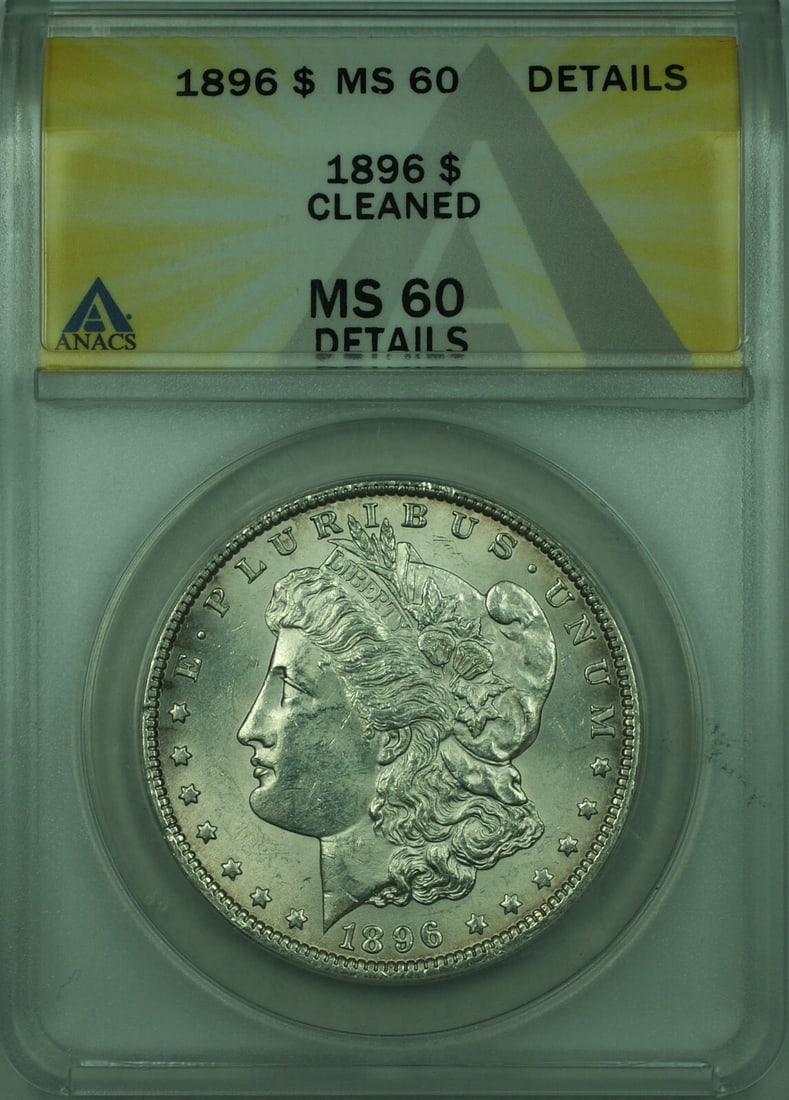 ANACS MS-60 1896 Morgan Dollar Silver $1 Coin Philadelphia Mint (1 of 2)