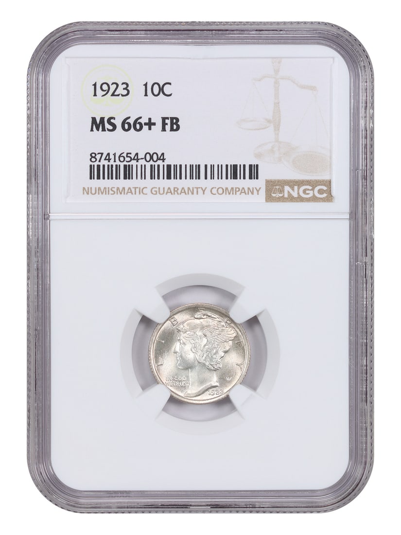 1923 Mercury Dime NGC MS66 Plus Full Bands Philadelphia 10C: 1923 Mercury Dime NGC MS66 Plus Full Bands Philadelphia 10C This is a 1923 Mercury Dime graded MS66+FB by NGC. The coin is uncirculated and was minted in Philadelphia. It belongs to the Mercury Dime s
