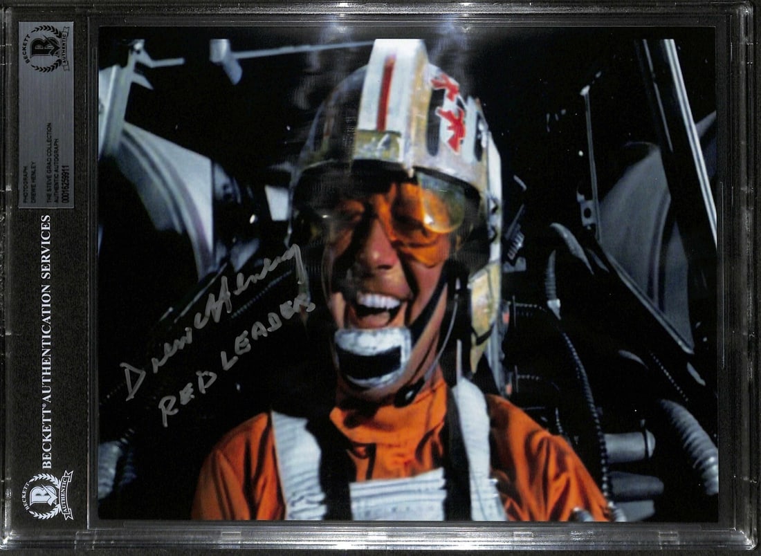 Drewe Henley Signed RARE Star Wars Red Leader 8x10 Photo Beckett Authenticated: Drewe Henley Signed RARE Star Wars Red Leader 8x10 Photo Beckett Authenticated This is a rare signed and inscribed 8x10 photograph of Drewe Henley, who portrayed Red Leader in the original Star Wars f