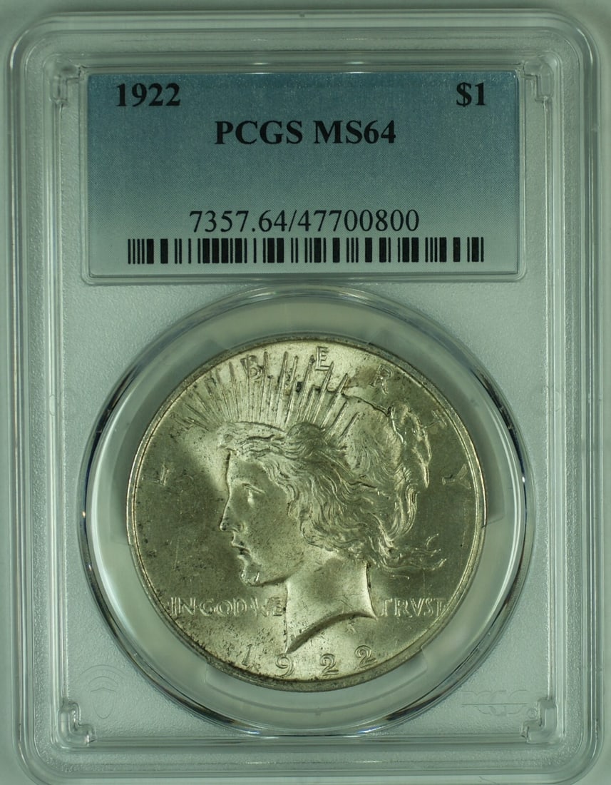 PCGS MS 64 1922 Peace Silver Dollar Toned Uncirculated Coin: PCGS MS 64 1922 Peace Silver Dollar Toned Uncirculated Coin This is a 1922 Peace Silver $1 Dollar coin from the United States. The coin is composed of silver, features a toned appearance, and is grade