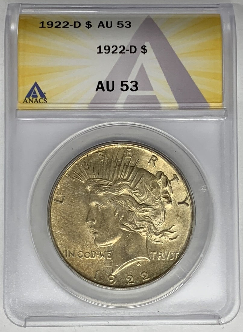 ANACS AU 53 1922-D Peace Dollar Silver Coin from Denver Mint (1 of 2)