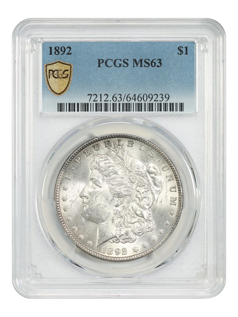 PCGS MS63 1892 Morgan Silver Dollar Philadelphia Mint: PCGS MS63 1892 Morgan Silver Dollar Philadelphia Mint This 1892 Morgan Dollar is graded MS63 by PCGS and originates from the Philadelphia Mint. It is an uncirculated coin and is recognized as a desira