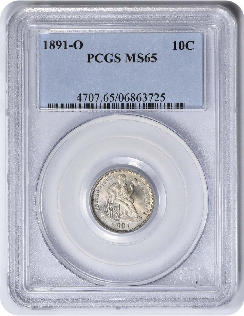 1891-O Liberty Seated Silver Dime MS65 PCGS Certified Coin (1 of 4)