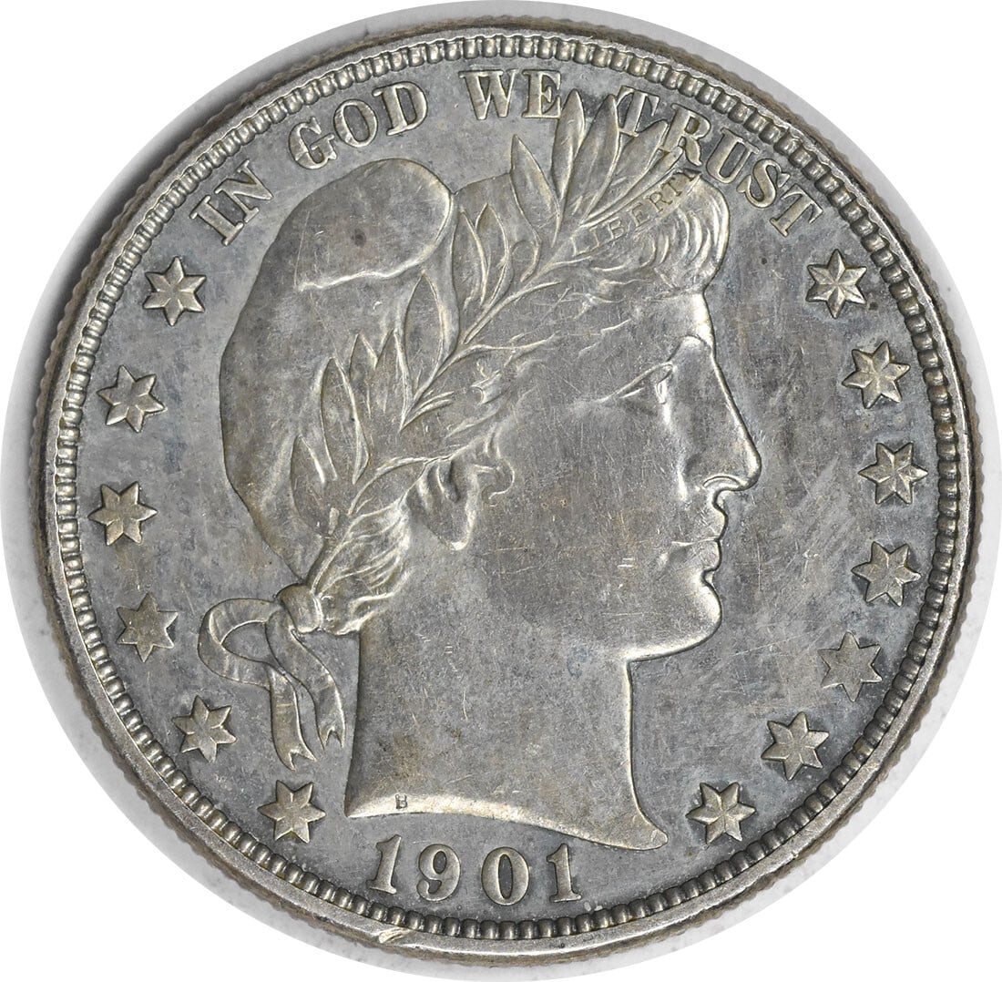 1901-O Barber Silver Half Dollar AU Uncertified Coin 50C New Orleans (1 of 2)