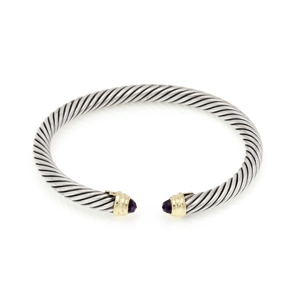 David Yurman Cuff Bracelet Amethyst 14k Yellow Gold Sterling Silver (1 of 5)