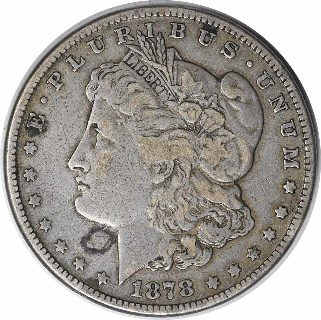 1878-S VAM Morgan Dollar Uncertified Choice VF Silver Coin: 1878-S VAM Morgan Dollar Uncertified Choice VF Silver Coin This 1878-S VAM Morgan Dollar features a partial collar and is graded as Choice VF (Very Fine). Minted in San Francisco, this coin is compose
