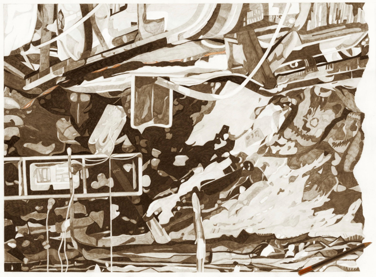 Yoram Katz Abstract Framed Pencil on Paper Artwork Surround Sound 34 x 46 Inches (1 of 1)
